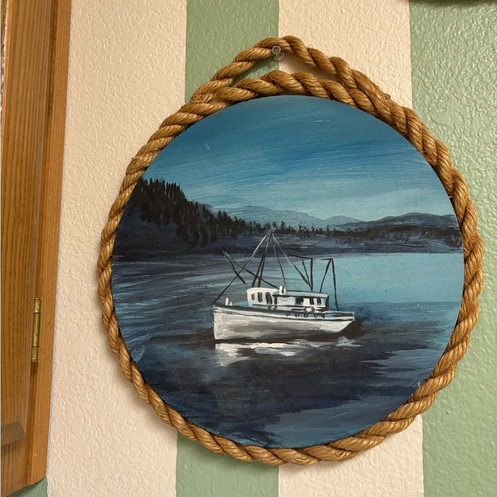 Original Painting Fisherman Boat Nautical Theme Art Artist Signed